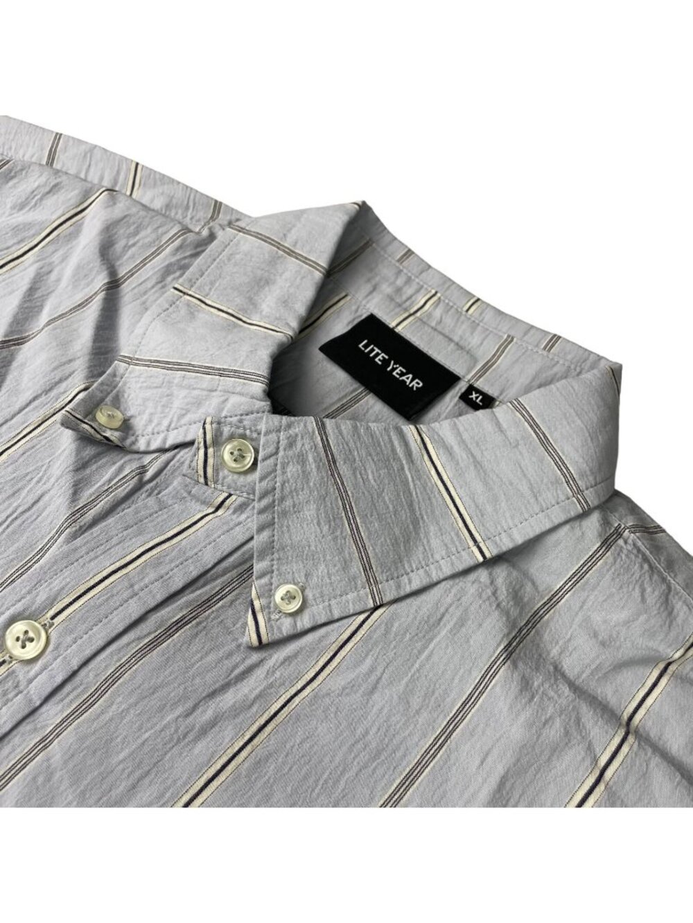 Lite Year Men’s 100% Cotton L/S Button Shirt Blue Stripe Xl